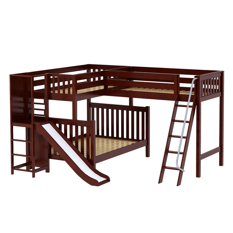 Maxtrix High Twin over Full Corner Loft Bunk Bed with Ladder + Slide Platform