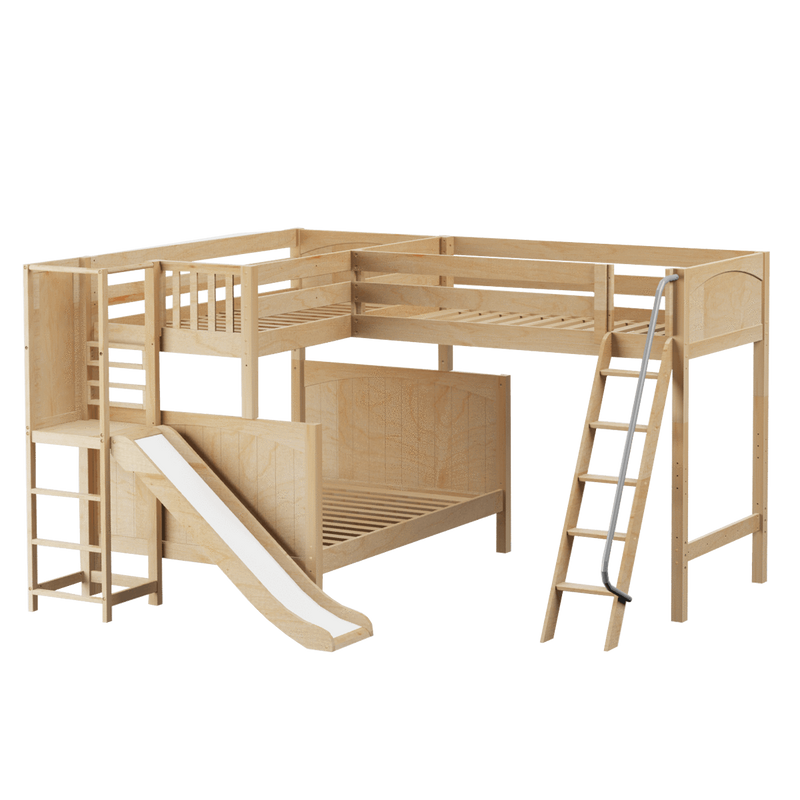 Maxtrix High Twin over Full Corner Loft Bunk Bed with Ladder + Slide Platform