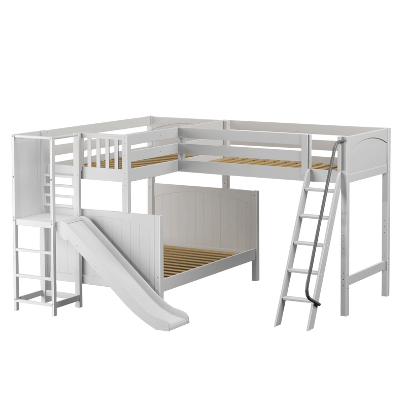 Maxtrix High Twin over Full Corner Loft Bunk Bed with Ladder + Slide Platform