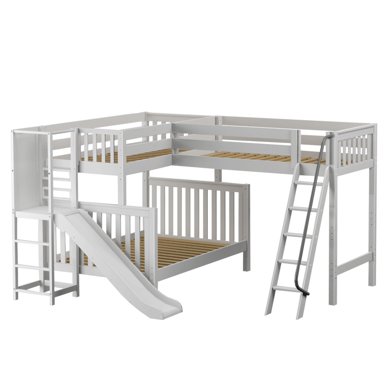 Maxtrix High Twin over Full Corner Loft Bunk Bed with Ladder + Slide Platform