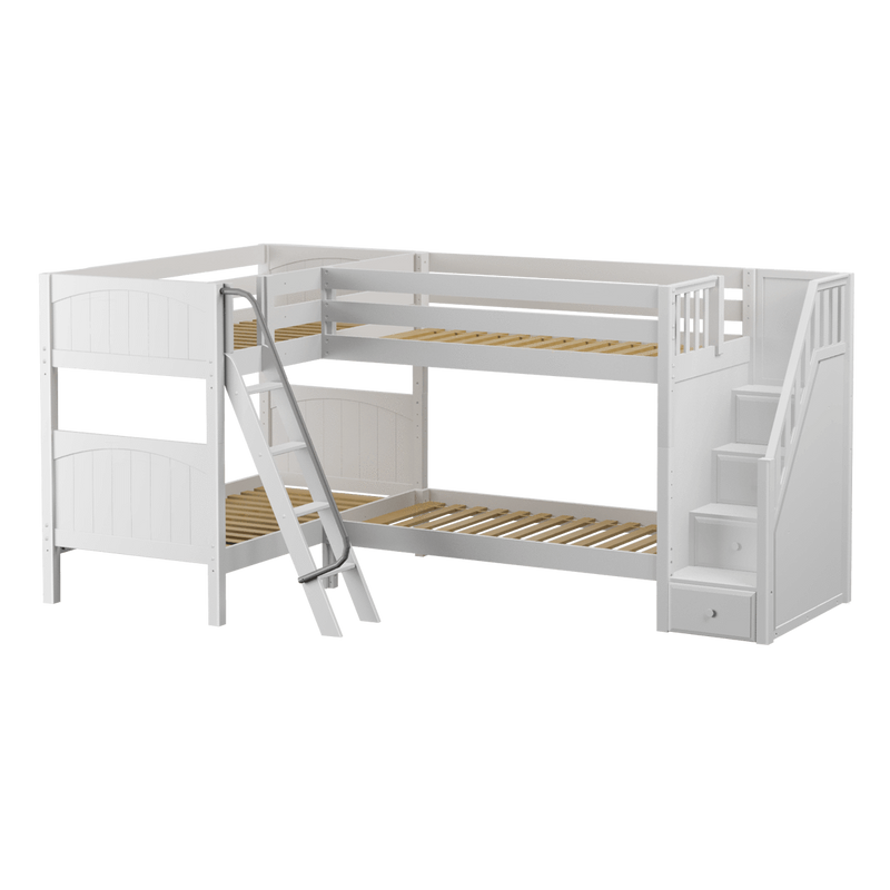 Maxtrix Twin Medium Corner Bunk Bed with Ladder + Stairs - R