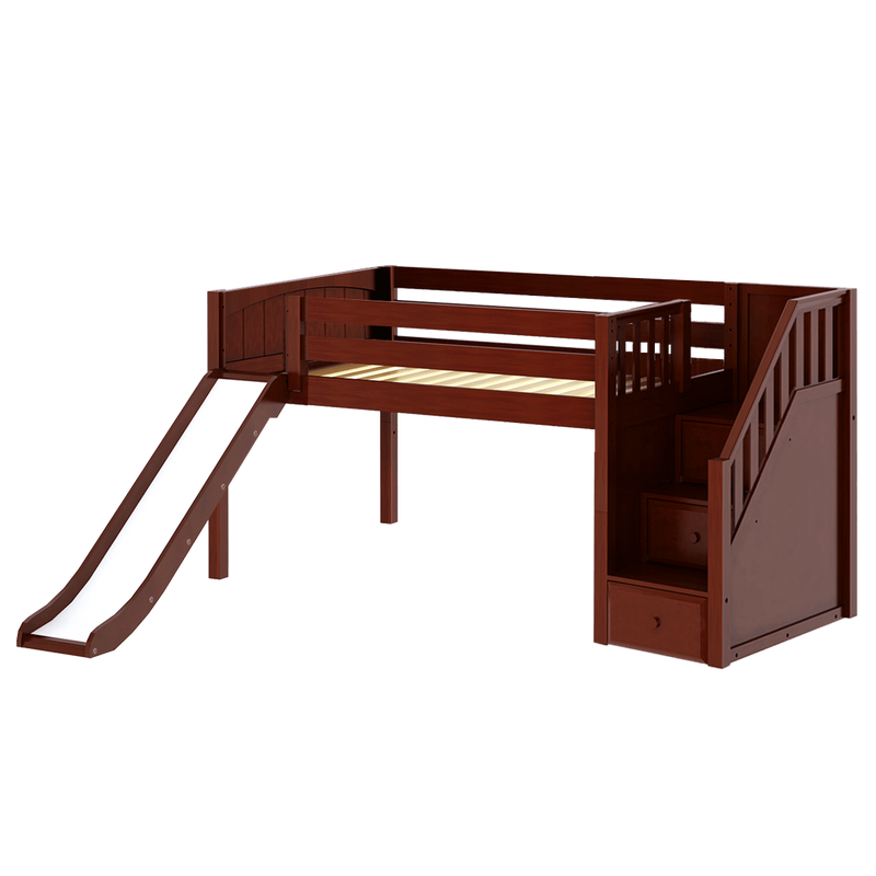 Maxtrix Full Low Loft Bed with Stairs + Slide