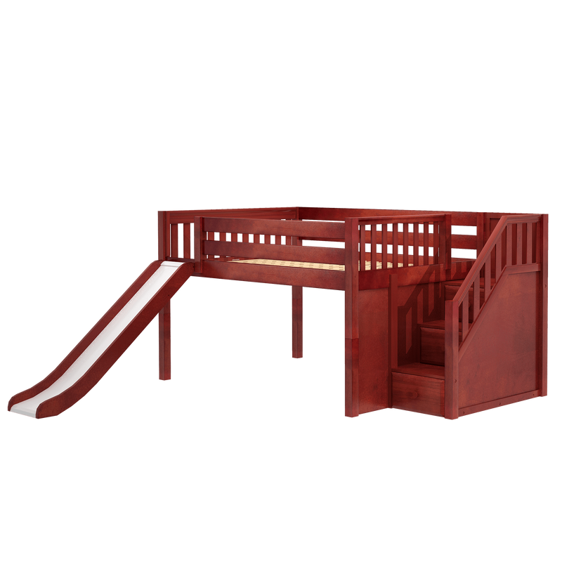 Maxtrix Full Low Loft Bed with Stairs + Slide