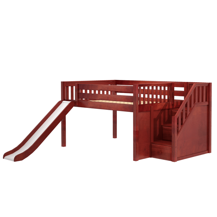 Maxtrix Full Low Loft Bed with Stairs + Slide