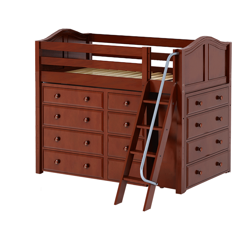 Maxtrix Twin Mid Loft Bed with Angled Ladder + Storage