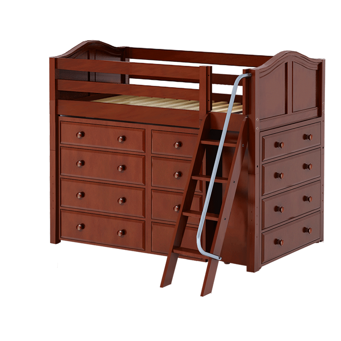 Maxtrix Twin Mid Loft Bed with Angled Ladder + Storage
