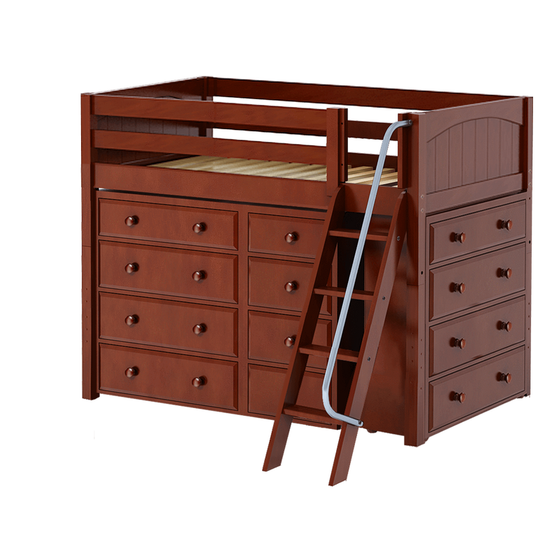 Maxtrix Twin Mid Loft Bed with Angled Ladder + Storage