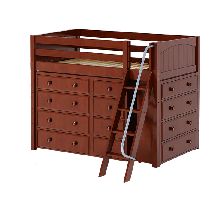 Maxtrix Twin Mid Loft Bed with Angled Ladder + Storage