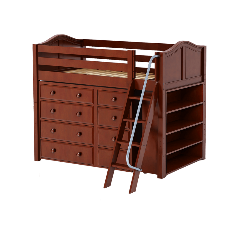 Maxtrix Twin Mid Loft Bed with Angled Ladder + Storage