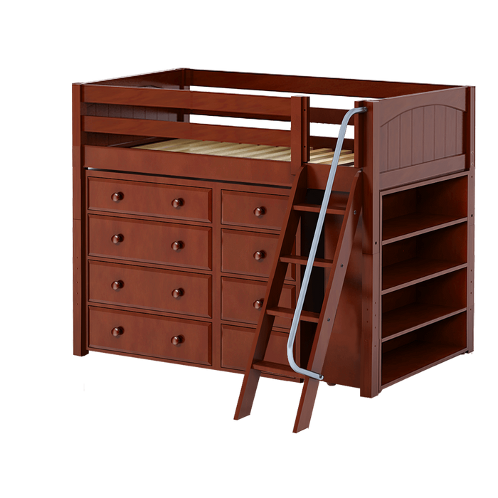 Maxtrix Twin Mid Loft Bed with Angled Ladder + Storage