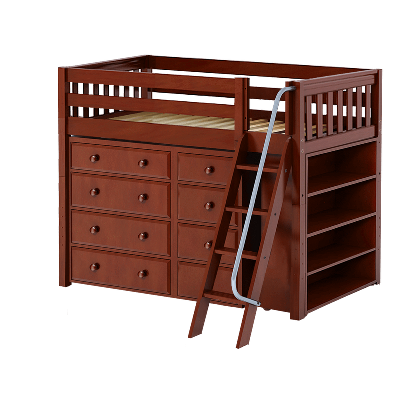 Maxtrix Twin Mid Loft Bed with Angled Ladder + Storage