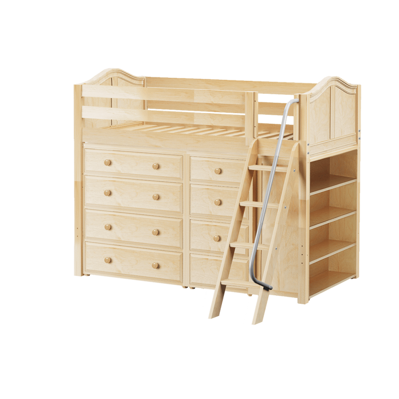 Maxtrix Twin Mid Loft Bed with Angled Ladder + Storage