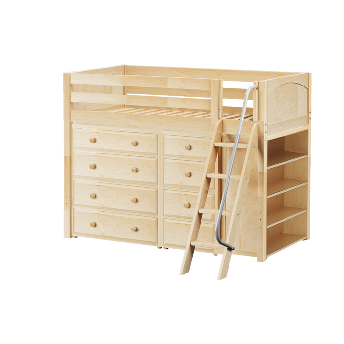 Maxtrix Twin Mid Loft Bed with Angled Ladder + Storage