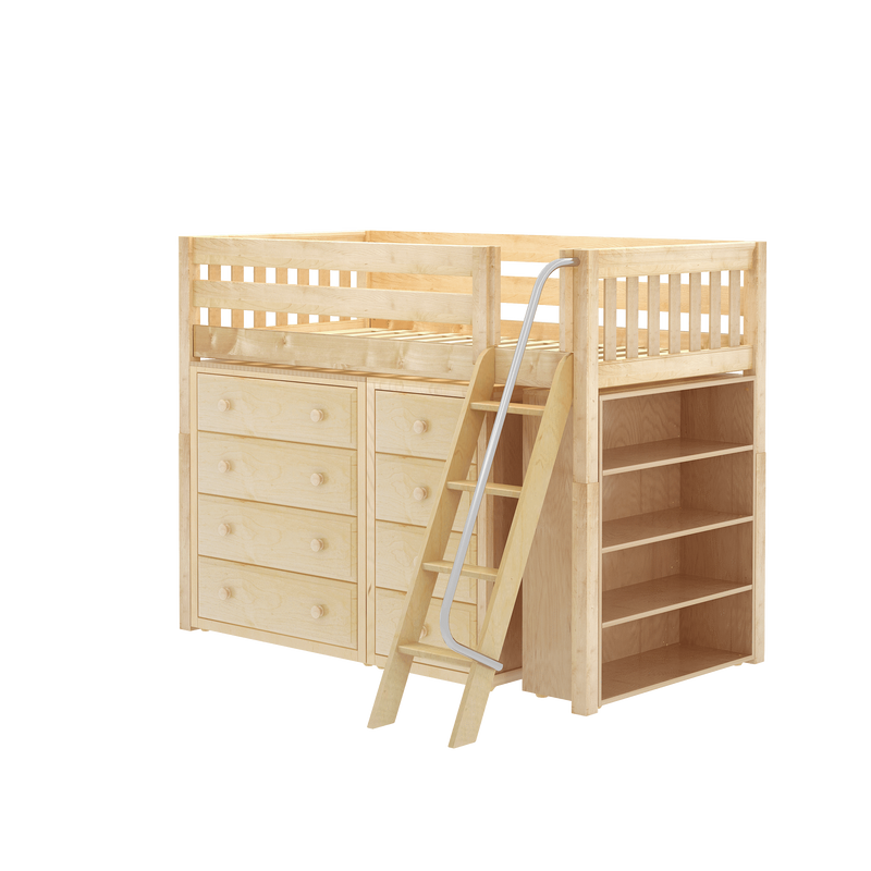 Maxtrix Twin Mid Loft Bed with Angled Ladder + Storage