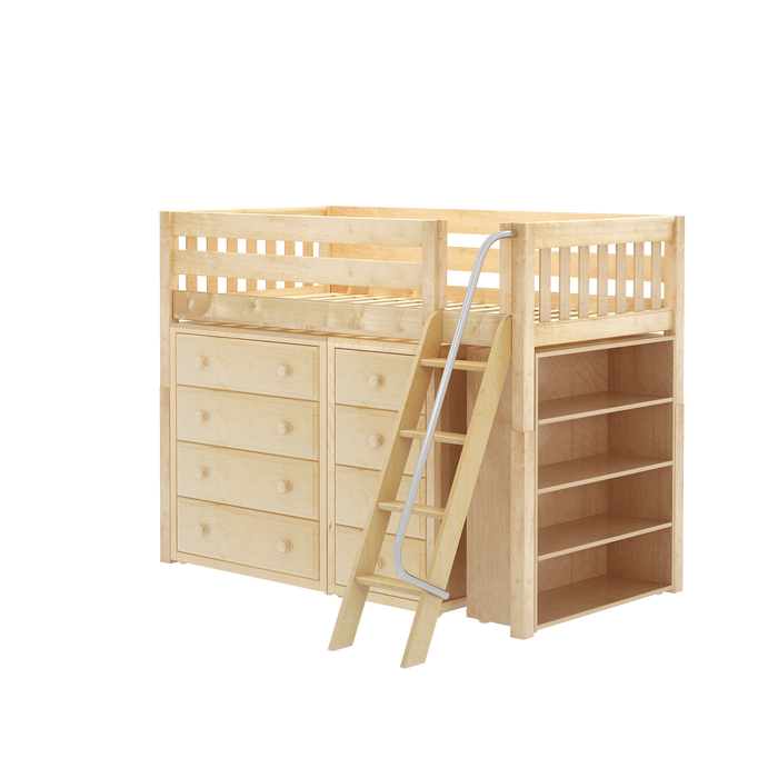 Maxtrix Twin Mid Loft Bed with Angled Ladder + Storage