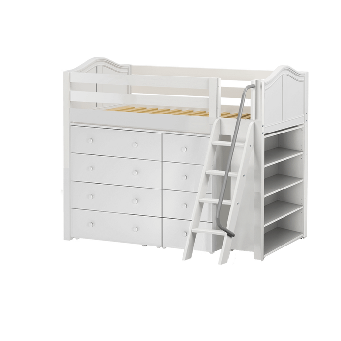 Maxtrix Twin Mid Loft Bed with Angled Ladder + Storage