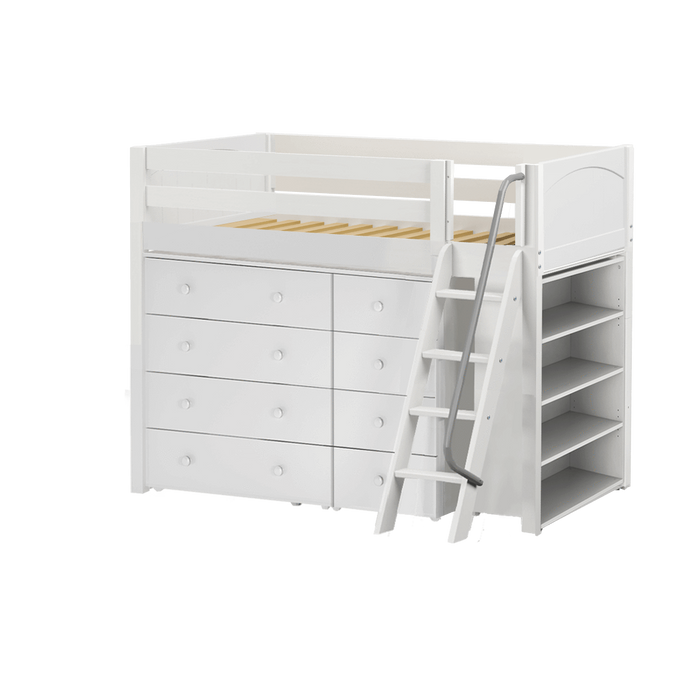 Maxtrix Twin Mid Loft Bed with Angled Ladder + Storage