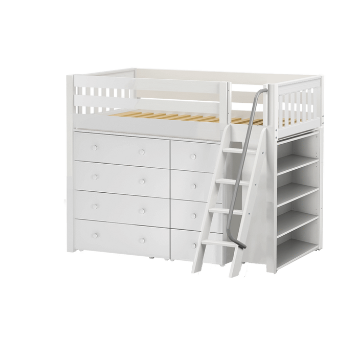 Maxtrix Twin Mid Loft Bed with Angled Ladder + Storage