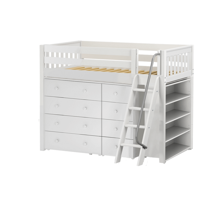 Maxtrix Twin Mid Loft Bed with Ladder + Storage - Closeout!