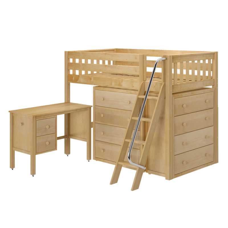 Maxtrix Twin Mid Loft Bed with Angled Ladder, Storage + Desk
