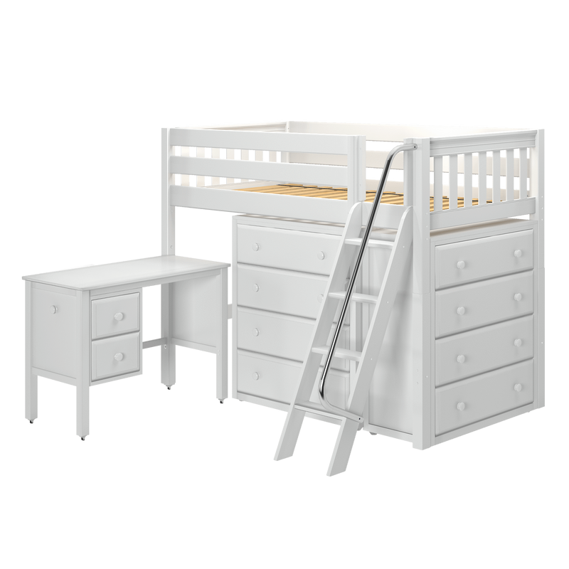 Maxtrix Twin Mid Loft Bed with Angled Ladder, Storage + Desk