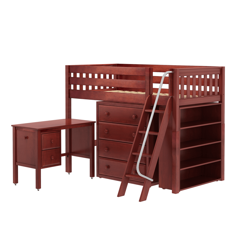 Maxtrix Twin Mid Loft Bed with Angled Ladder, Storage + Desk
