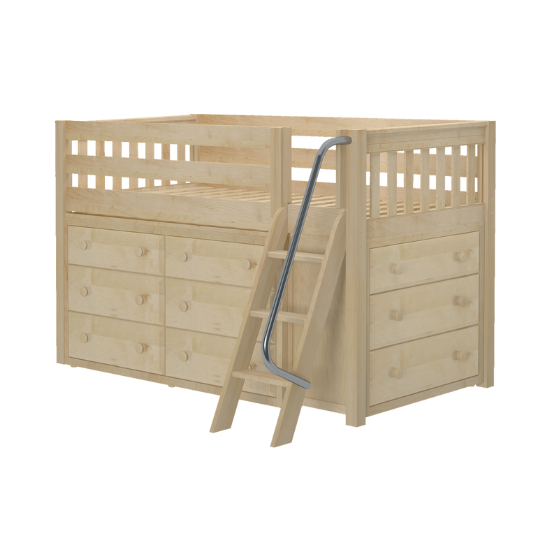 Maxtrix Twin Low Loft Bed with Angled Ladder + Storage