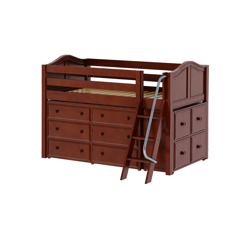 Maxtrix Twin Low Loft Bed with Angled Ladder + Storage