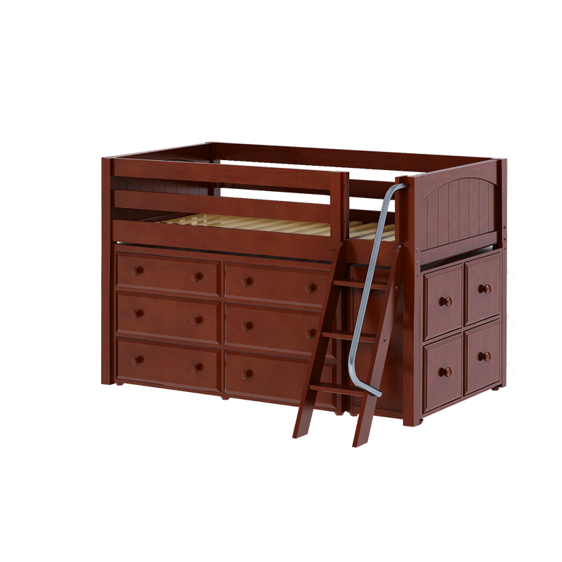 Maxtrix Twin Low Loft Bed with Angled Ladder + Storage