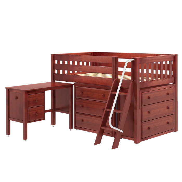 Maxtrix Twin Low Loft Bed with Angled Ladder, Storage + Desk