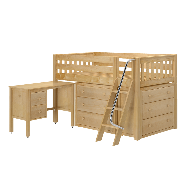 Maxtrix Twin Low Loft Bed with Angled Ladder, Storage + Desk