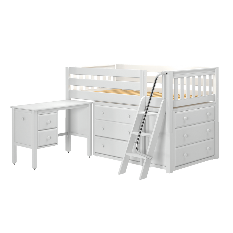 Maxtrix Twin Low Loft Bed with Angled Ladder, Storage + Desk