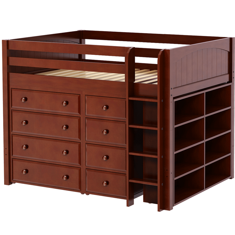 Maxtrix Full Mid Loft Bed with Straight Ladder + Storage