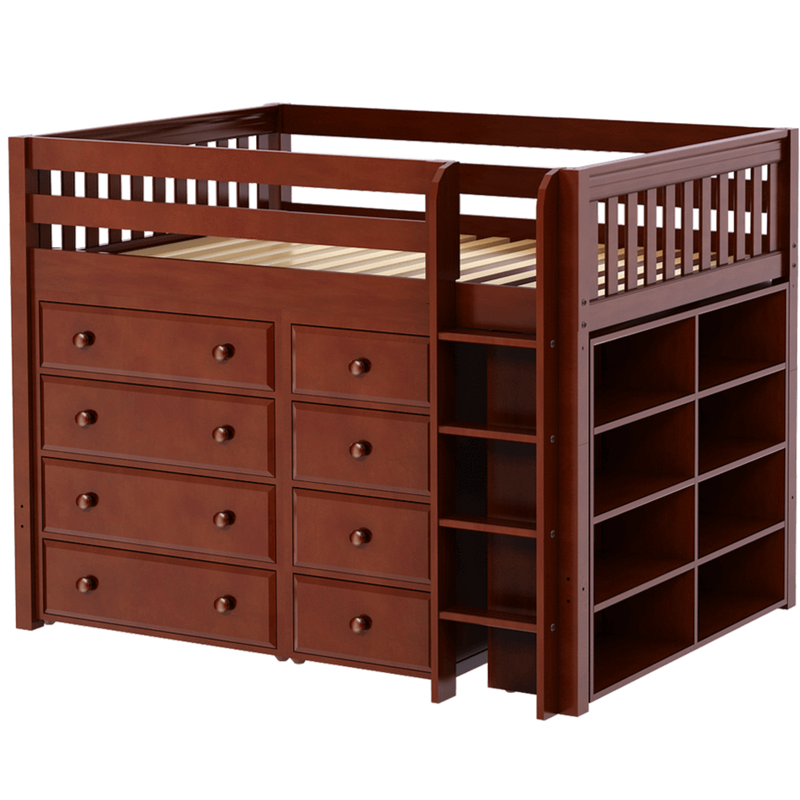 Maxtrix Full Mid Loft Bed with Straight Ladder + Storage