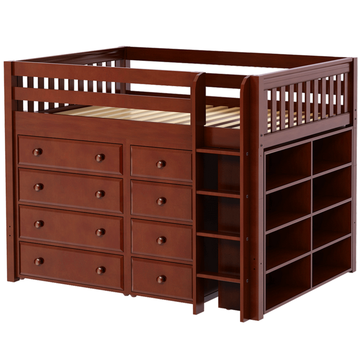 Maxtrix Full Mid Loft Bed with Straight Ladder + Storage