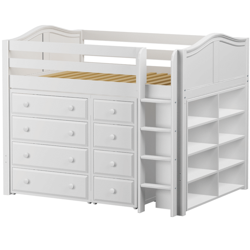 Maxtrix Full Mid Loft Bed with Straight Ladder + Storage