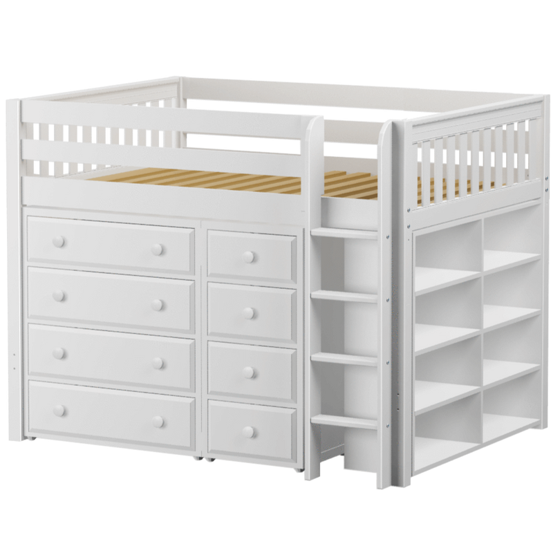 Maxtrix Full Mid Loft Bed with Straight Ladder + Storage