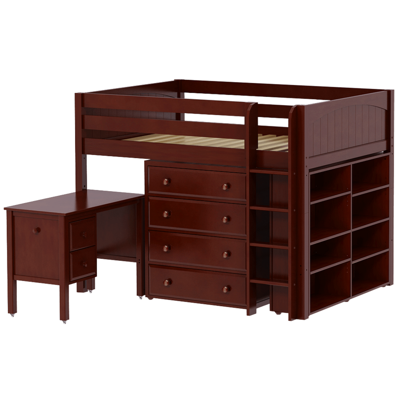 Maxtrix Full Mid Loft Bed with Straight Ladder, Storage + Desk