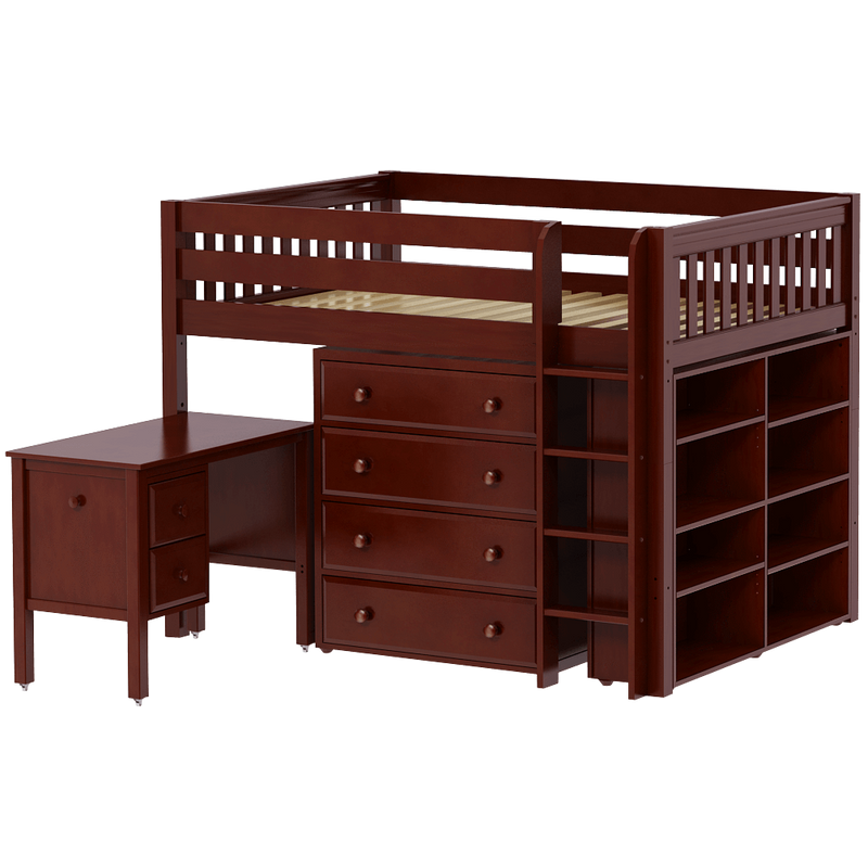 Maxtrix Full Mid Loft Bed with Straight Ladder, Storage + Desk