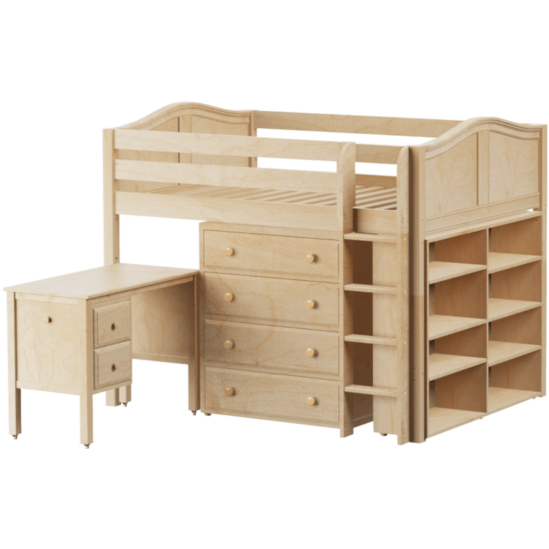 Maxtrix Full Mid Loft Bed with Straight Ladder, Storage + Desk