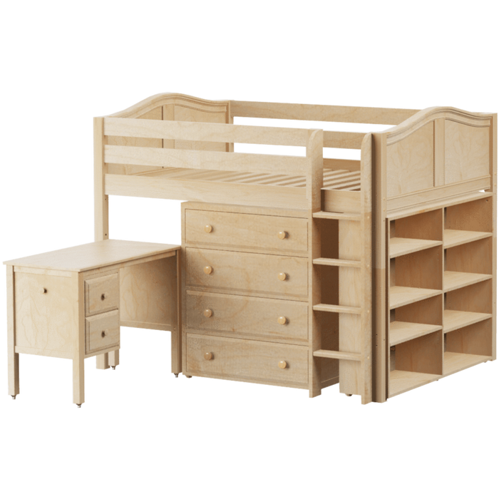 Maxtrix Full Mid Loft Bed with Straight Ladder, Storage + Desk