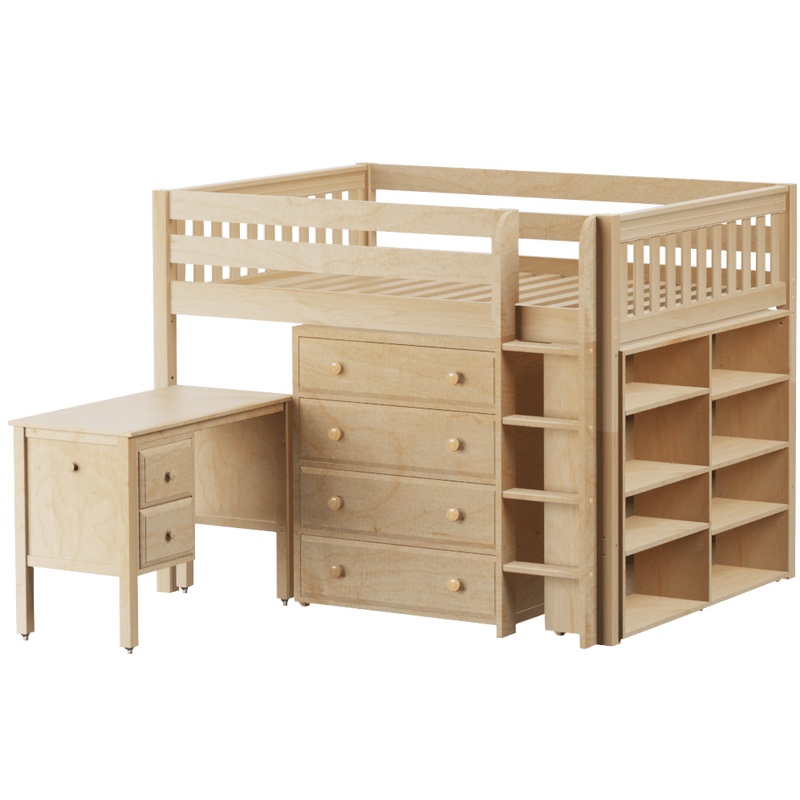 Maxtrix Full Mid Loft Bed with Straight Ladder, Storage + Desk