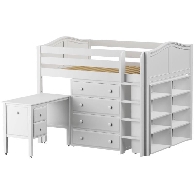 Maxtrix Full Mid Loft Bed with Straight Ladder, Storage + Desk