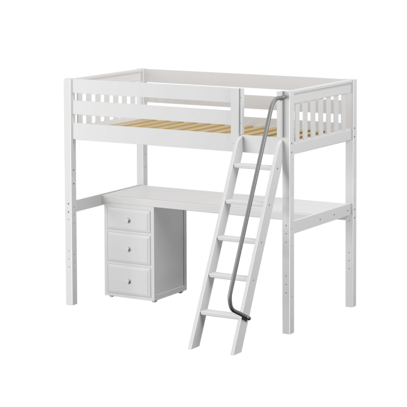 Maxtrix Twin High Loft Bed with Angled Ladder + Desk