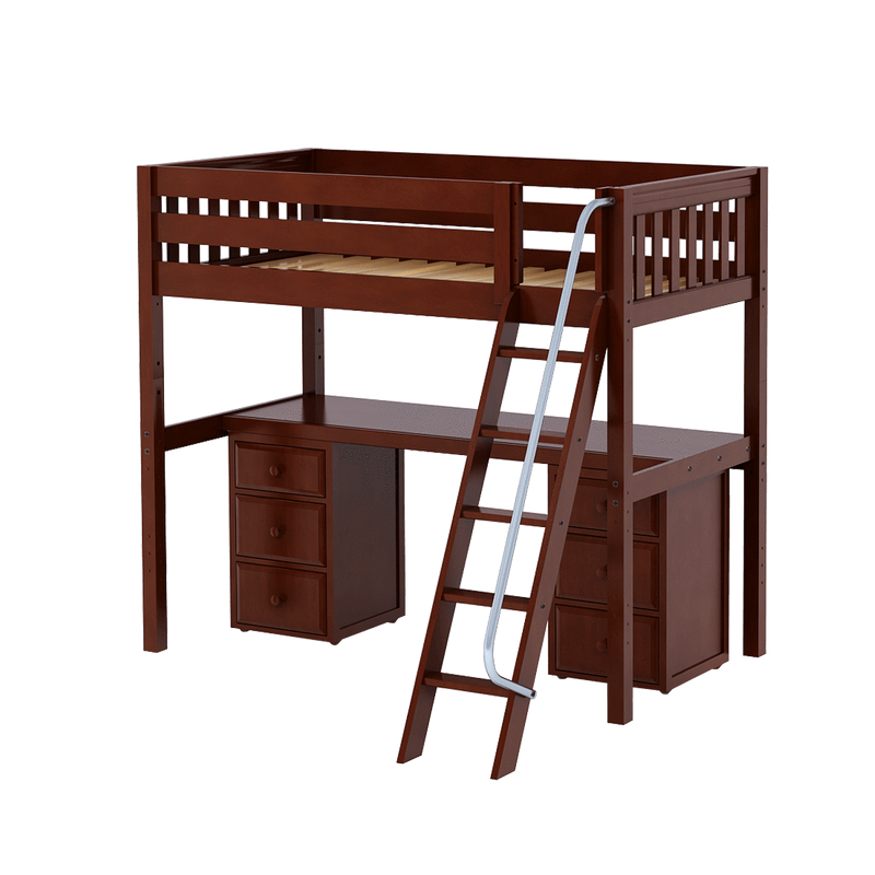 Maxtrix Twin High Loft Bed with Angled Ladder + Desk