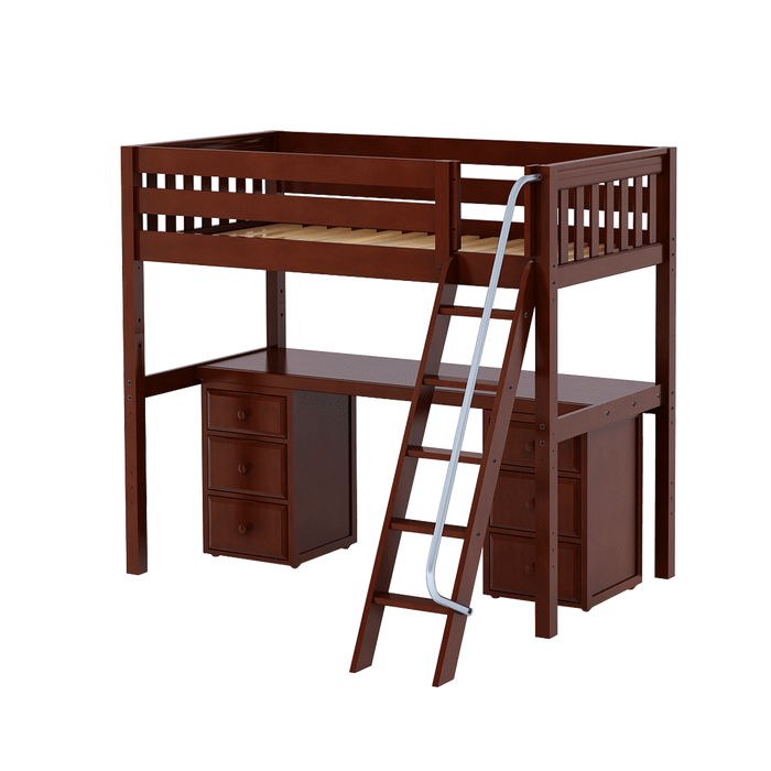 Maxtrix Twin High Loft Bed with Angled Ladder + Desk