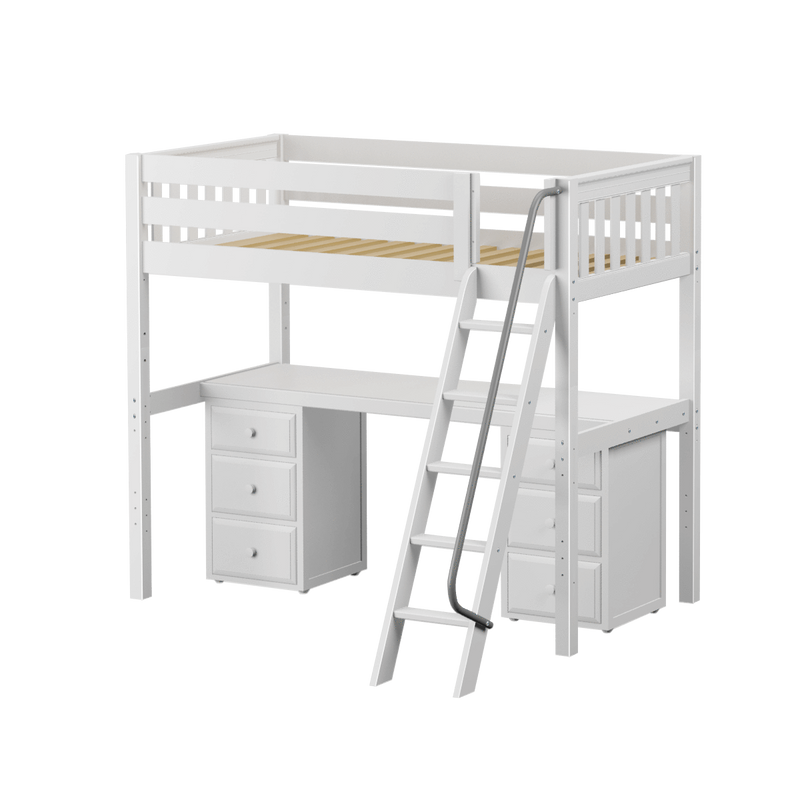 Maxtrix Twin High Loft Bed with Angled Ladder + Desk