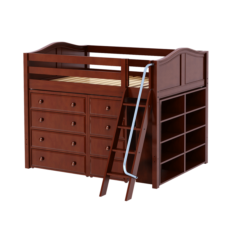 Maxtrix Full Mid Loft Bed with Angled Ladder + Storage