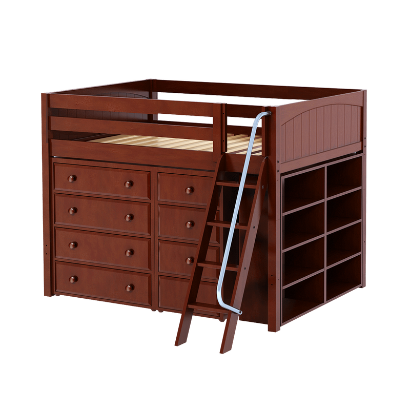 Maxtrix Full Mid Loft Bed with Angled Ladder + Storage