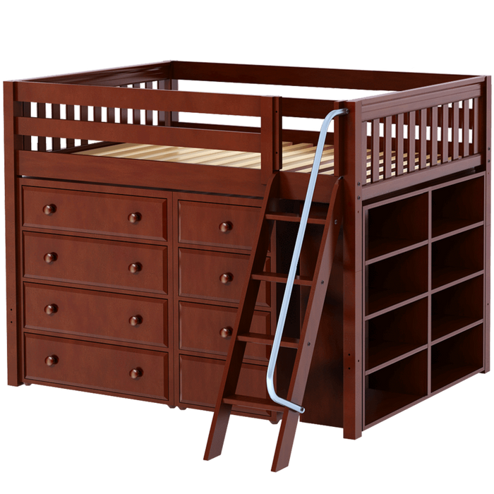 Maxtrix Full Mid Loft Bed with Angled Ladder + Storage